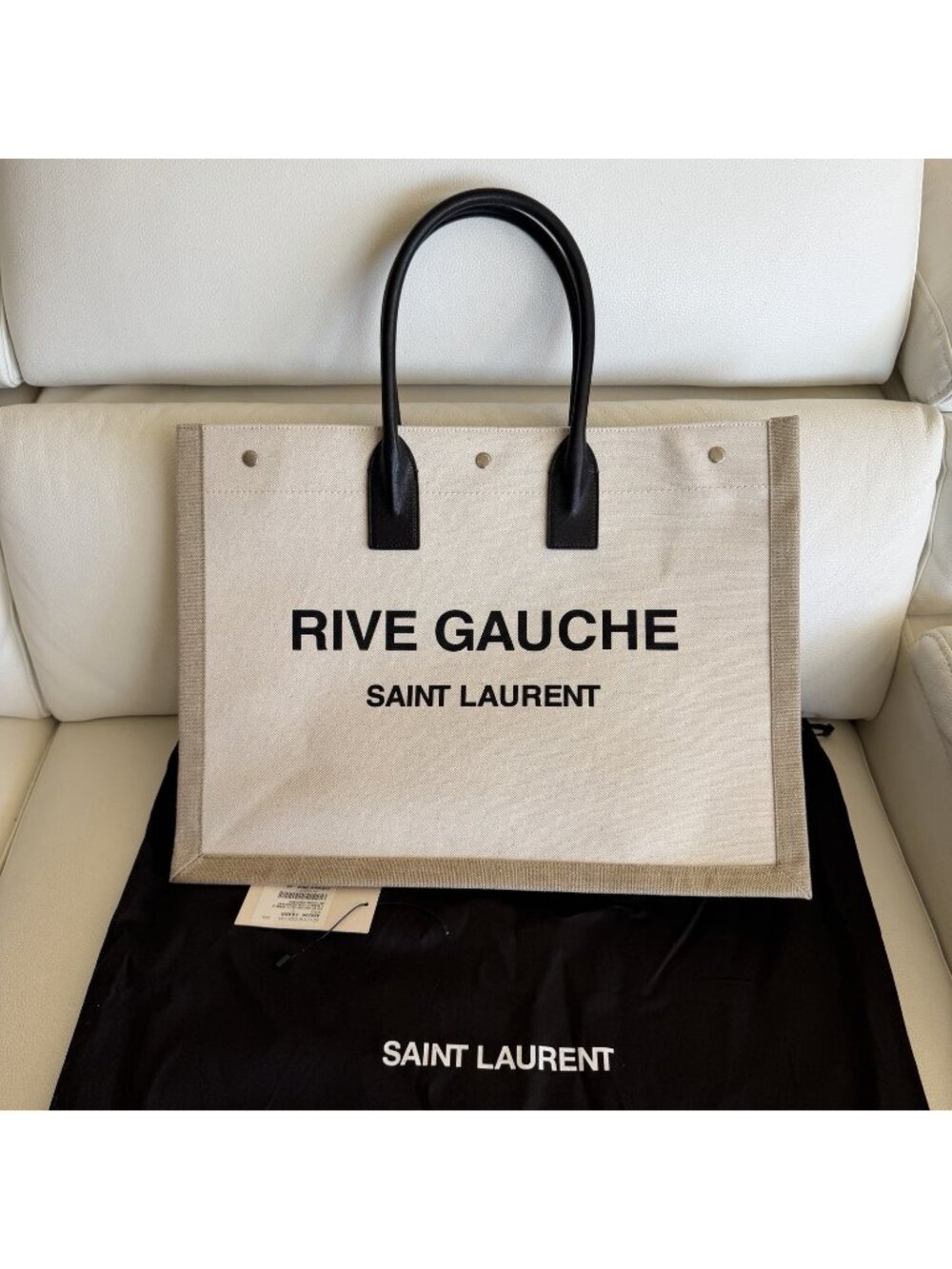 NEW YSL Rive Gauche Tote Saint Laurent 100% Authentic Canvas Beige Black